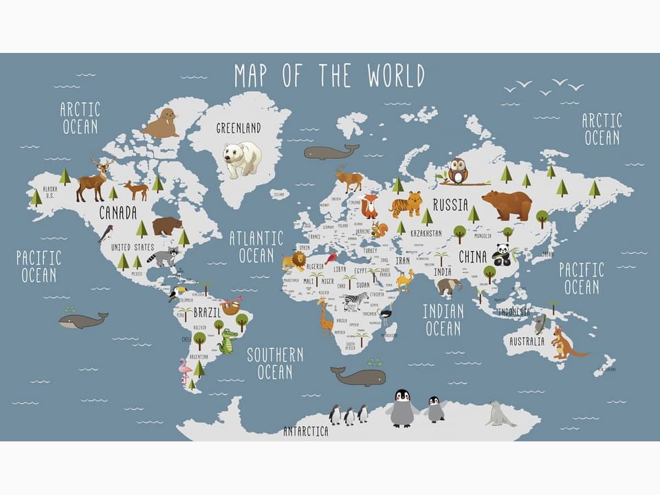 Fototapeta Mapa świata dla dzieci z zwierzętami