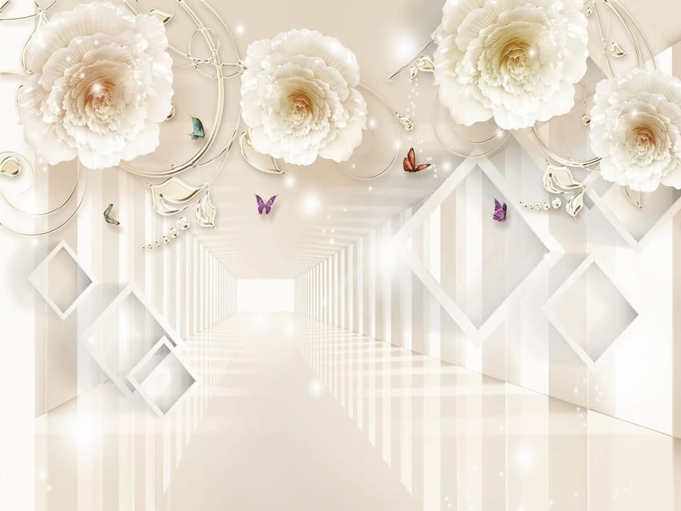 Fototapeta 3D tunel z białymi kwiatami