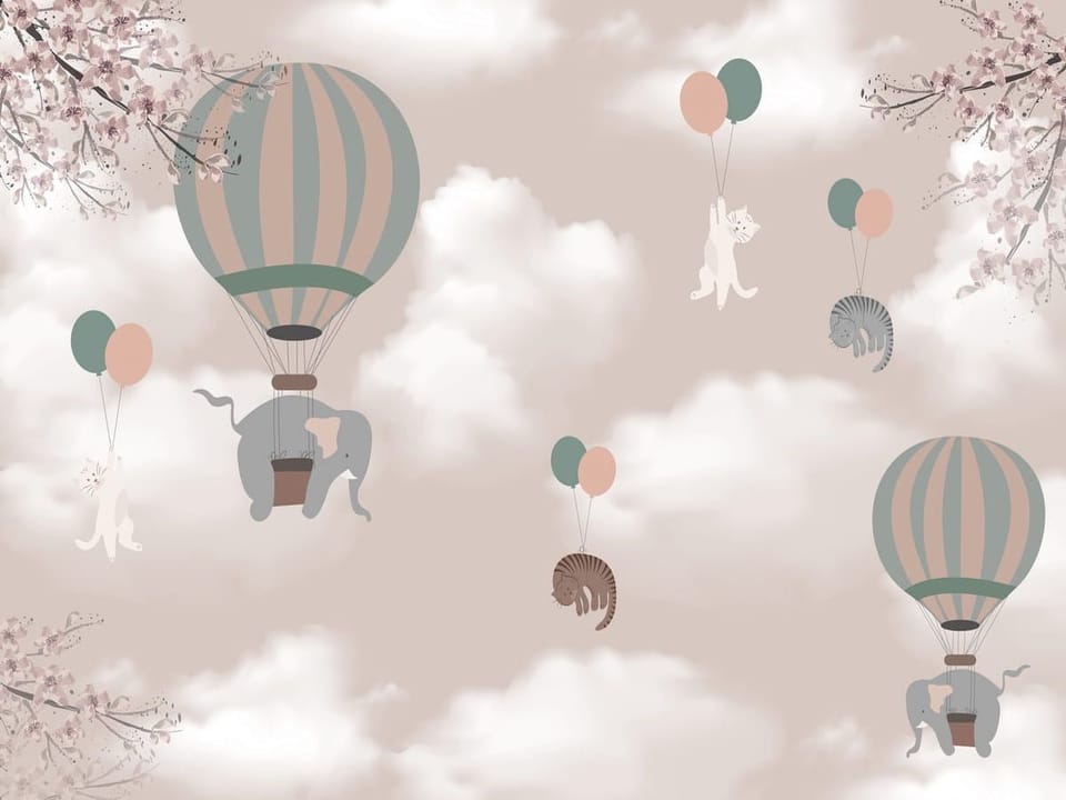 Fototapeta Słoń w balonie nad chmurami