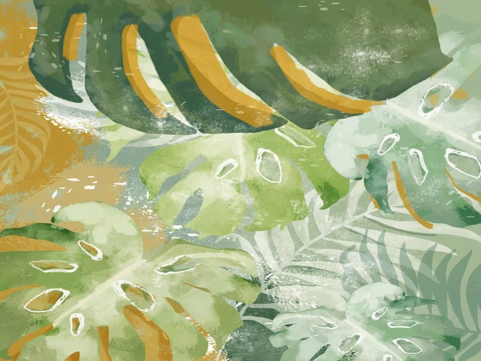 Fototapeta Tropikalne liście w akwareli