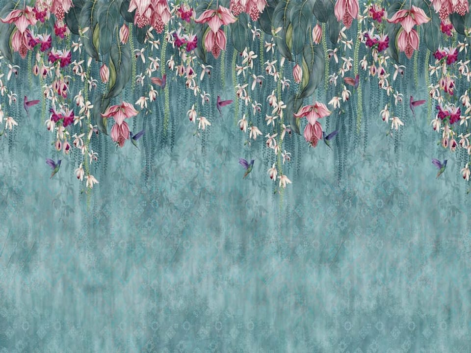 Fototapeta Egzotyczne kwiaty na turkusowym tle