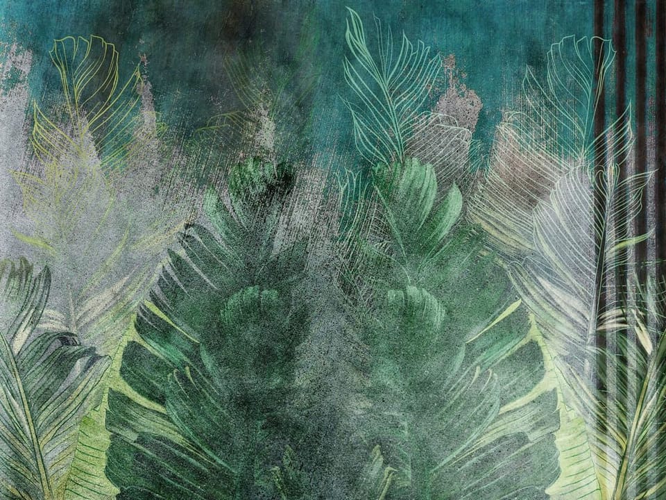 Fototapeta Zielone liście na niebieskim tle