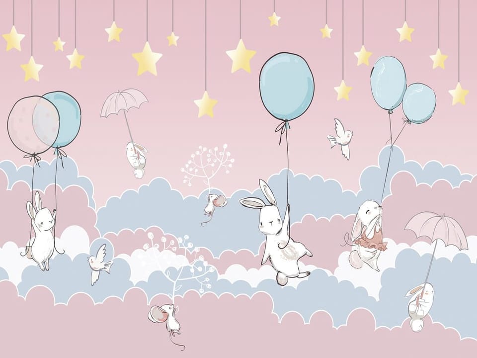 Fototapeta Króliki z Balonami na Chmurach