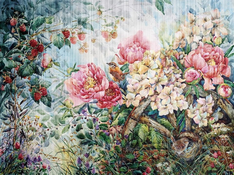 Fototapeta Kwiaty i Liście na Gałęziach