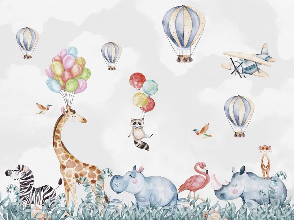 Fototapeta Zwierzęta z balonami na niebie