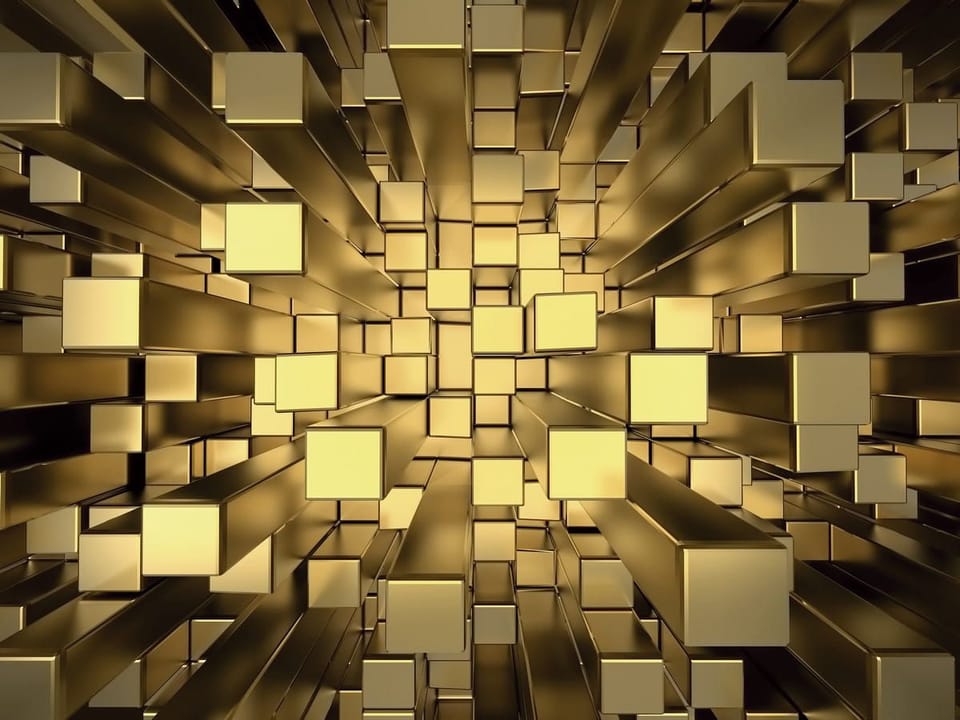 Fototapeta Złote Bryły w Przestrzeni 3D