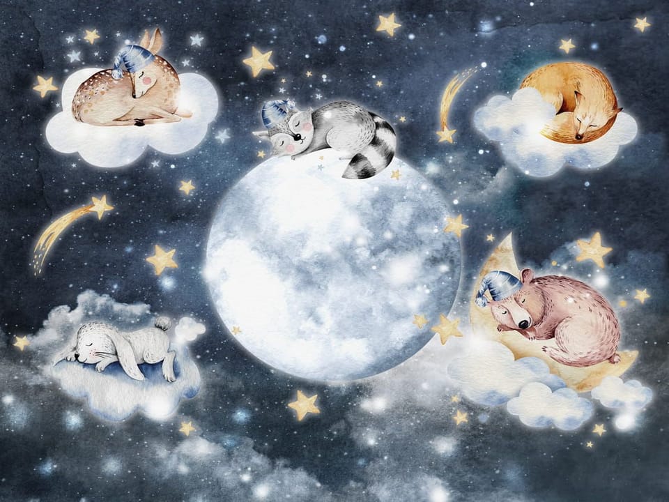 Fototapeta Zwierzęta na chmurach w nocy