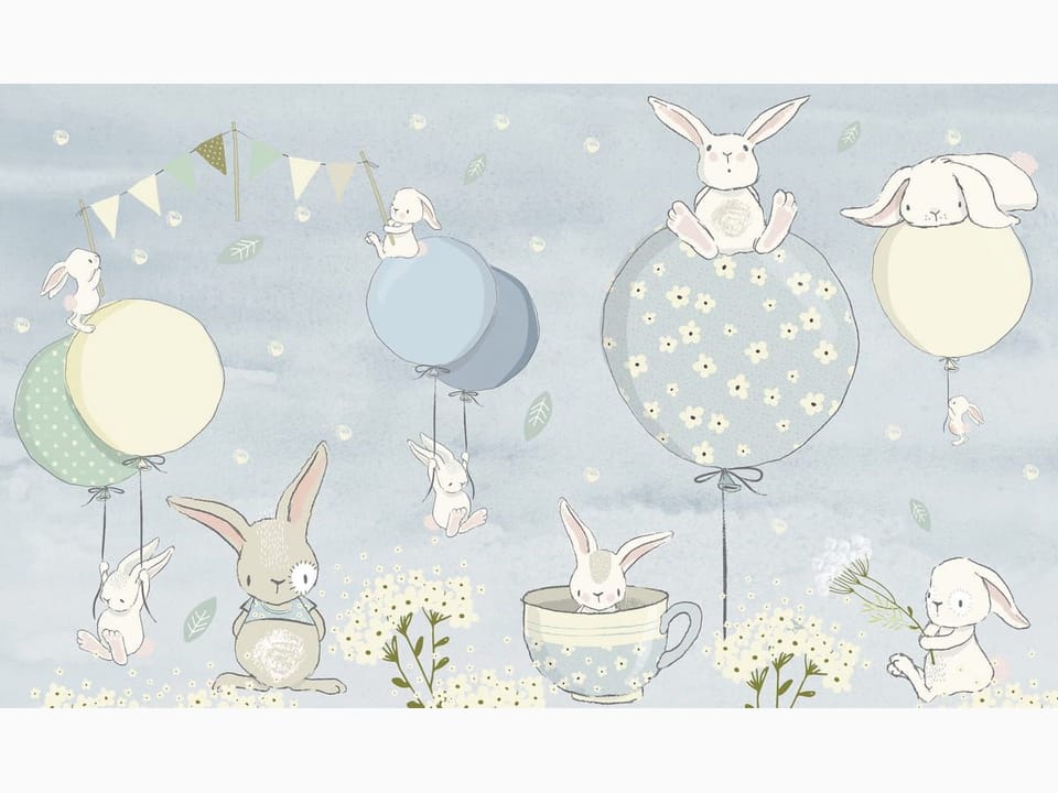 Fototapeta Króliki na Balonach w Pastelach