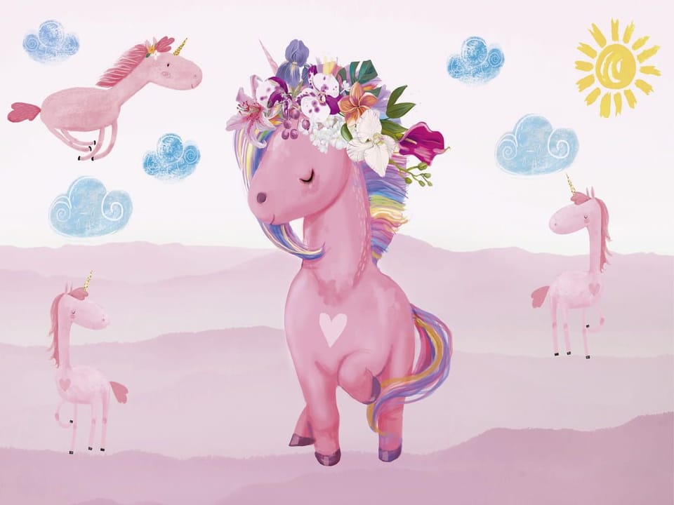 Fototapeta Różowy jednorożec z kwiatami