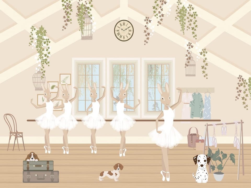 Fototapeta Króliczki baletnice w sali tanecznej