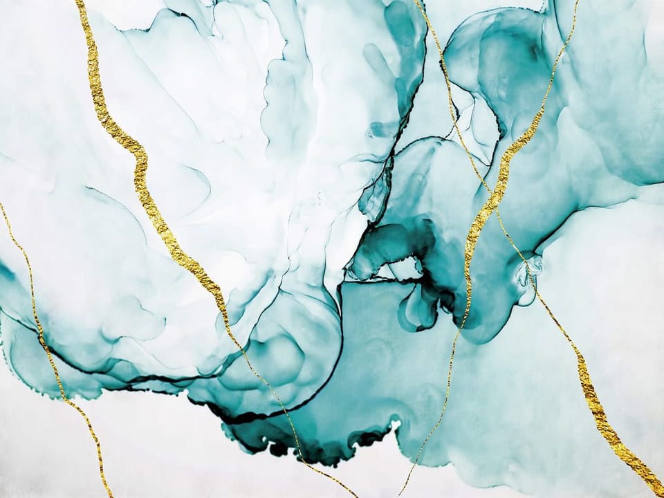 Fototapeta Abstrakcyjne Niebieskie Plamy i Złote Linie