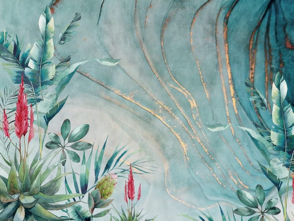 Fototapeta Tropikalne Liście z Kwiatami