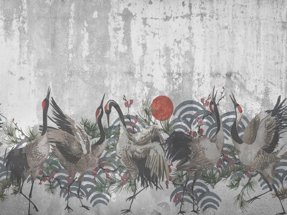 Fototapeta Żurawie i czerwone słońce