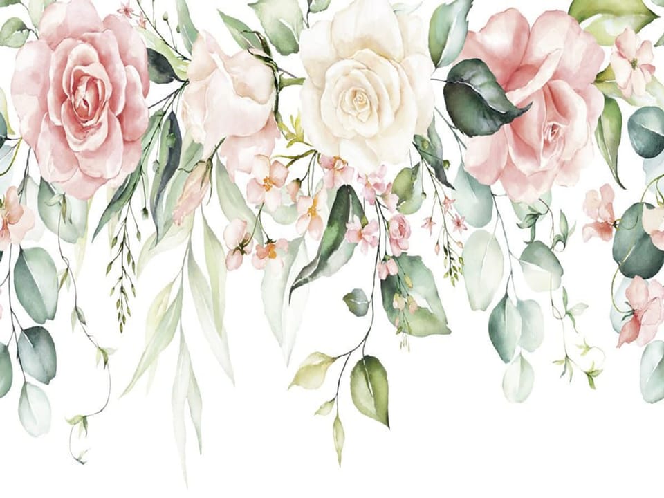 Fototapeta Pastelowe kwiaty i zielone liście