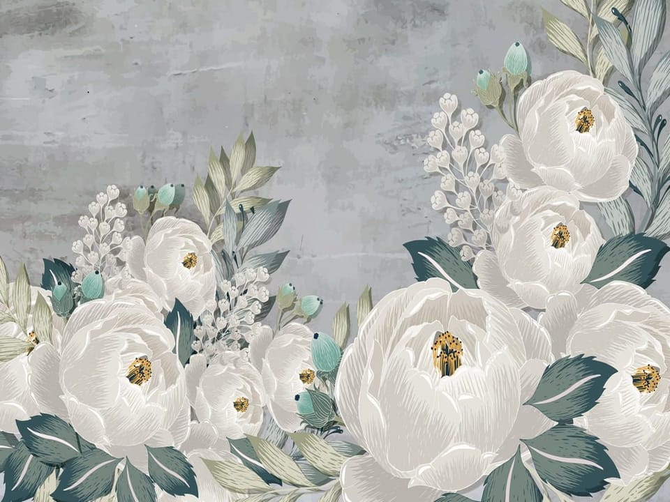 Fototapeta Białe kwiaty na szarym tle