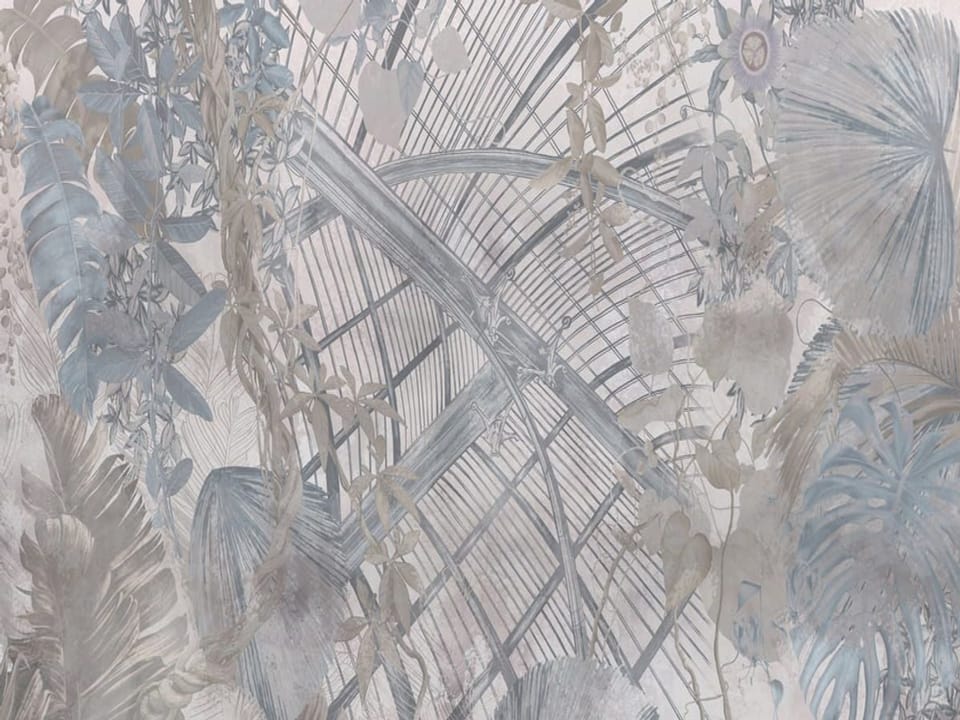 Fototapeta Szklana oaza z liśćmi palmowymi