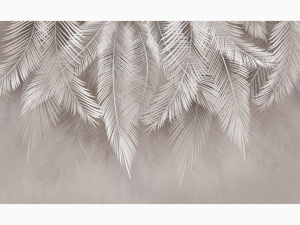 Fototapeta Białe liście palmowe na szarym tle