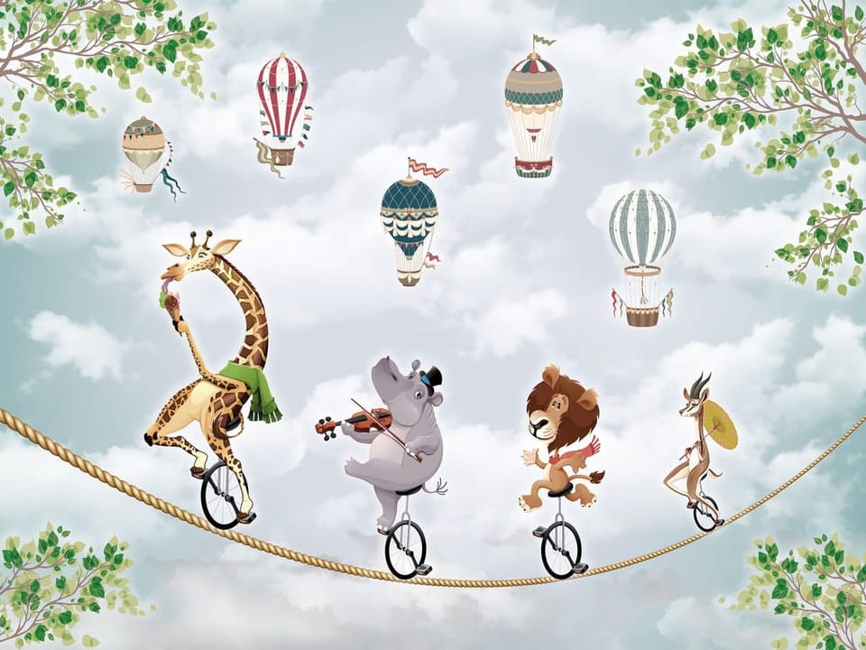 Fototapeta Zwierzęta na jednokołowcach