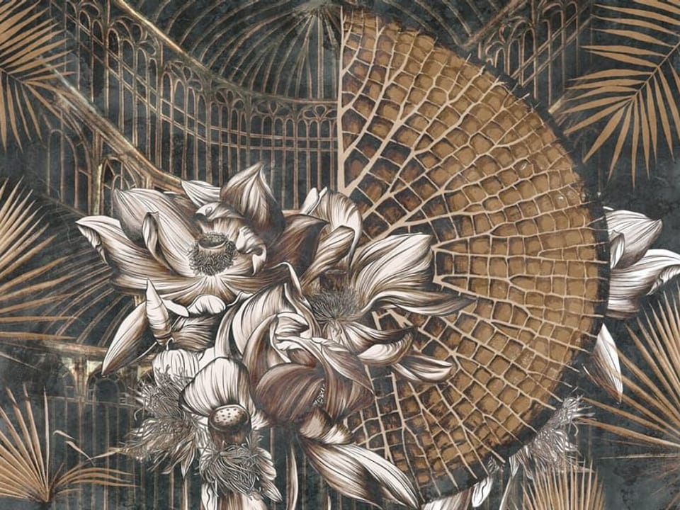 Fototapeta Kwiaty i Liście na Geometrycznym Tle