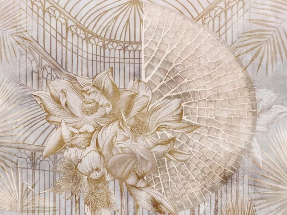 Fototapeta Kwiaty i Liście na Geometrycznym Tle