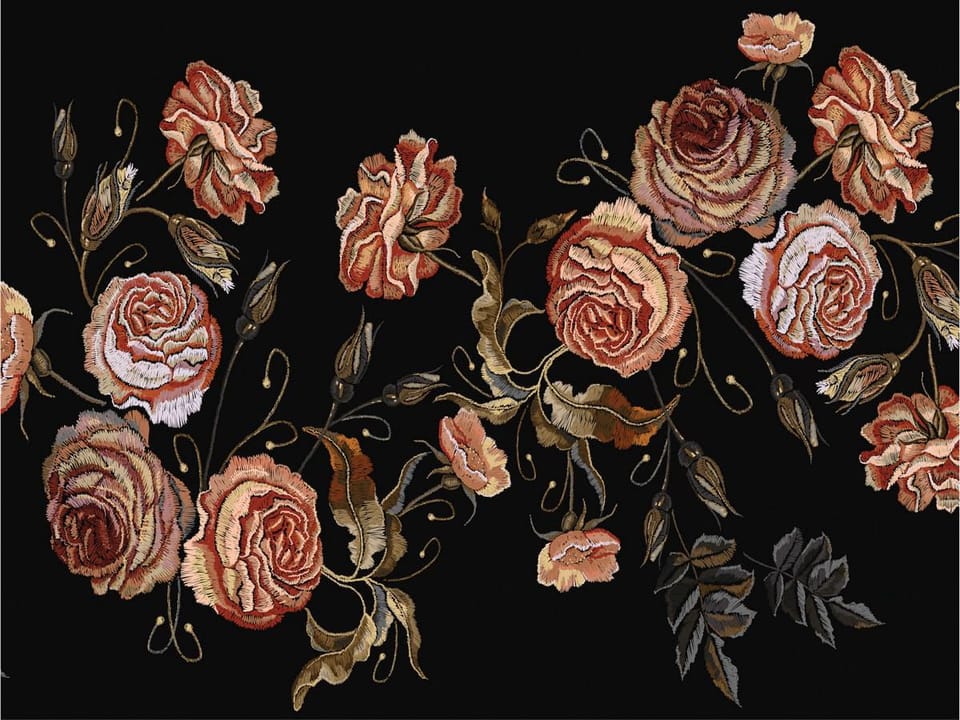 Fototapeta Haftowane róże na ciemnym tle