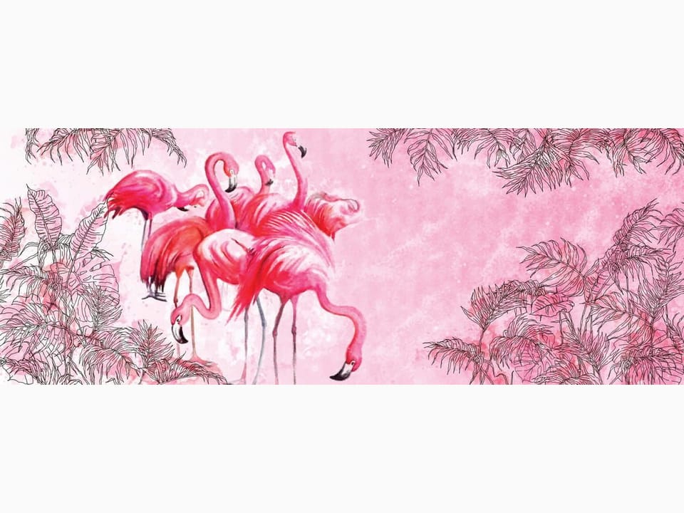 Fototapeta Różowe flamingi na tle liści