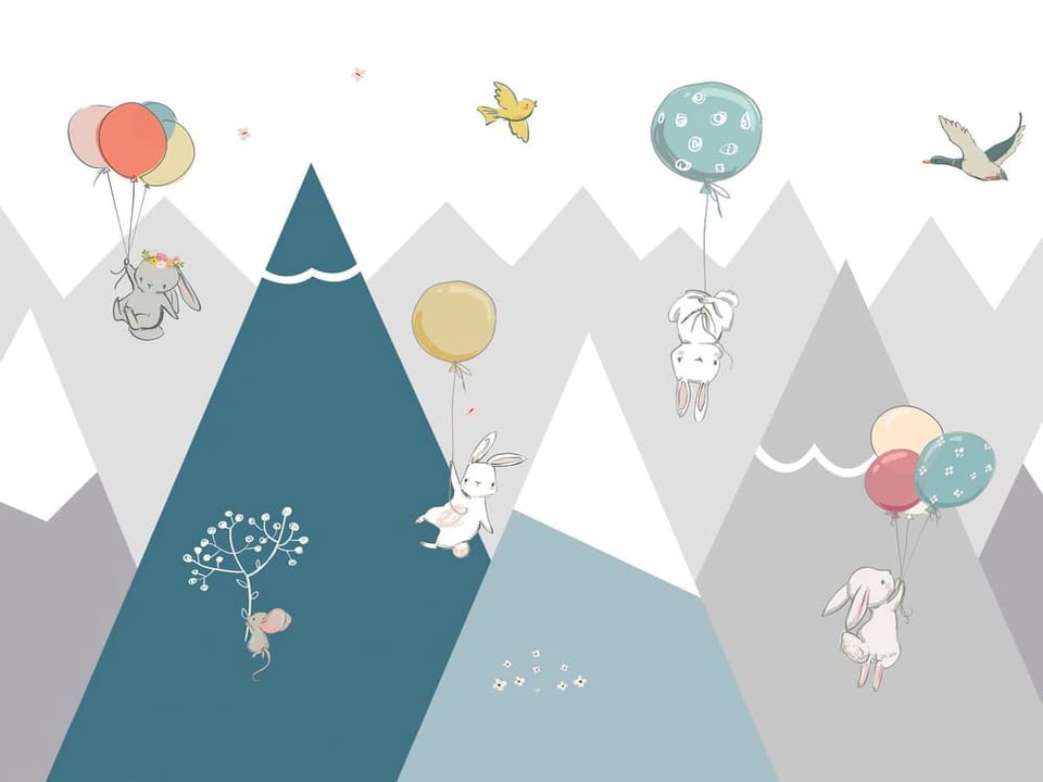 Fototapeta Króliki z balonami w górach