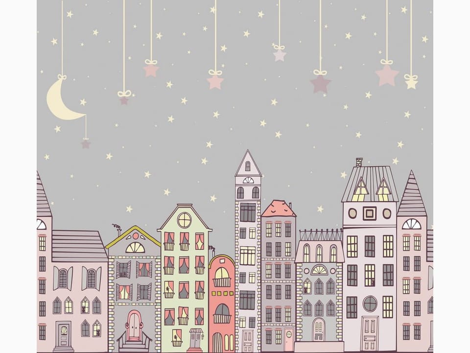 Fototapeta Kolorowe Kamienice z Księżycem