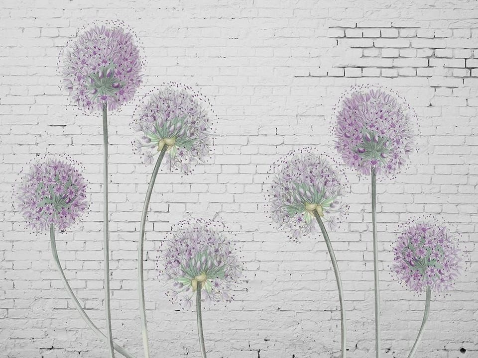 Fototapeta Fioletowe kwiaty na cegle