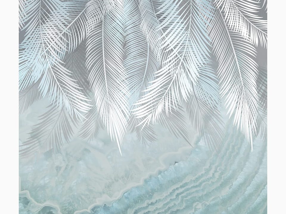 Fototapeta Białe liście palmowe na szarym tle