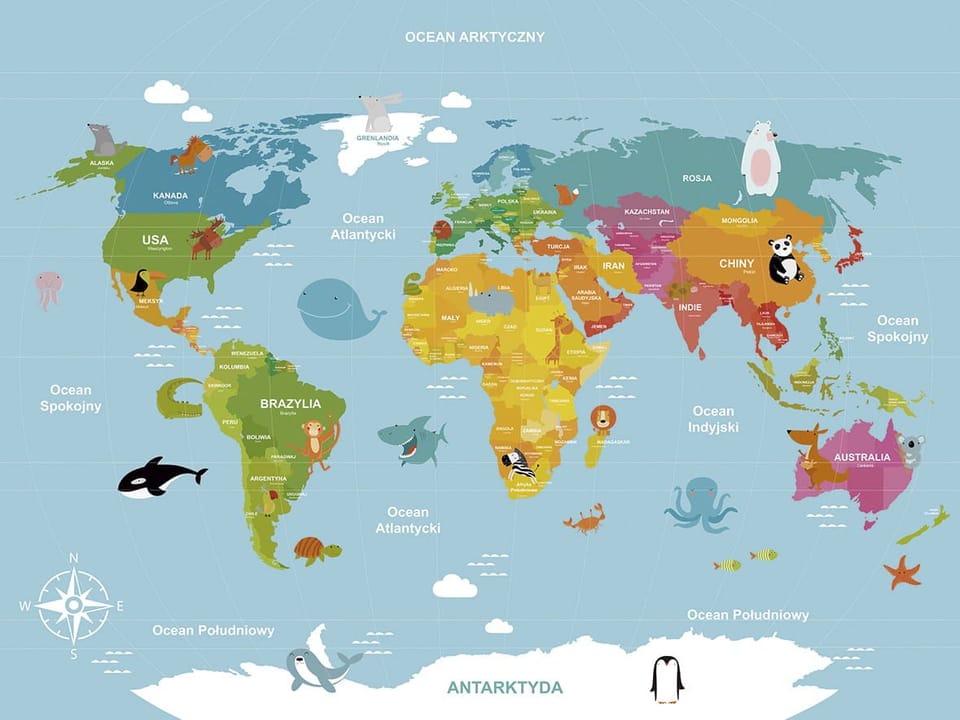 Fototapeta Mapa świata dla dzieci z ilustracjami