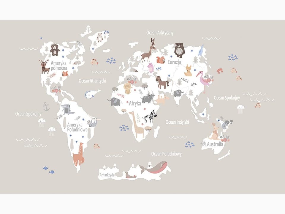 Fototapeta Mapa świata dla dzieci z kontynentami