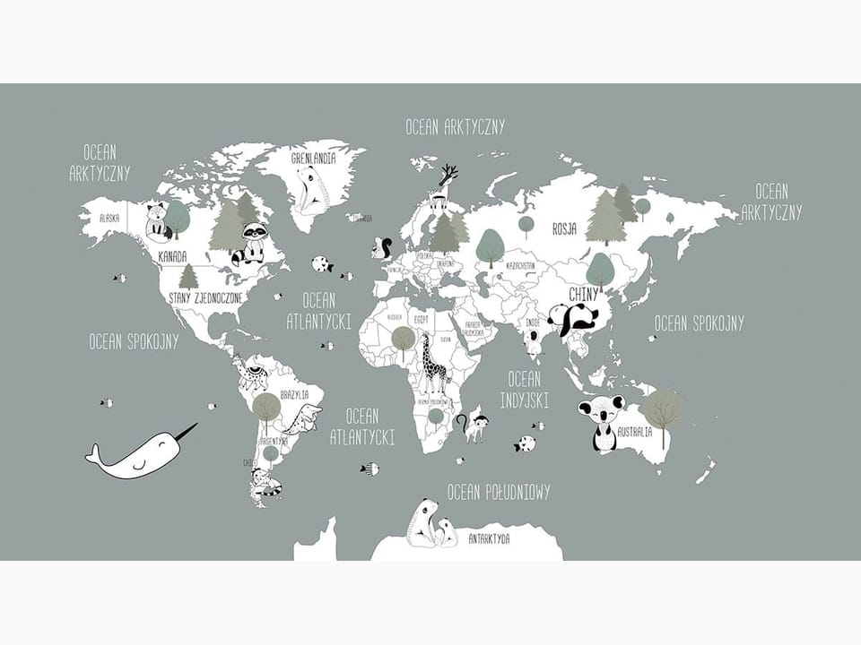 Fototapeta Mapa świata dla dzieci z zwierzętami