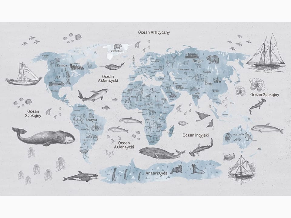 Fototapeta Mapa świata z oceanami dla dzieci