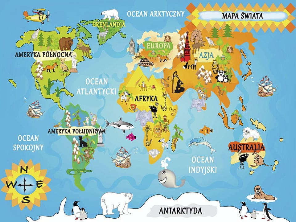 Fototapeta Ilustracyjna mapa świata dla dzieci