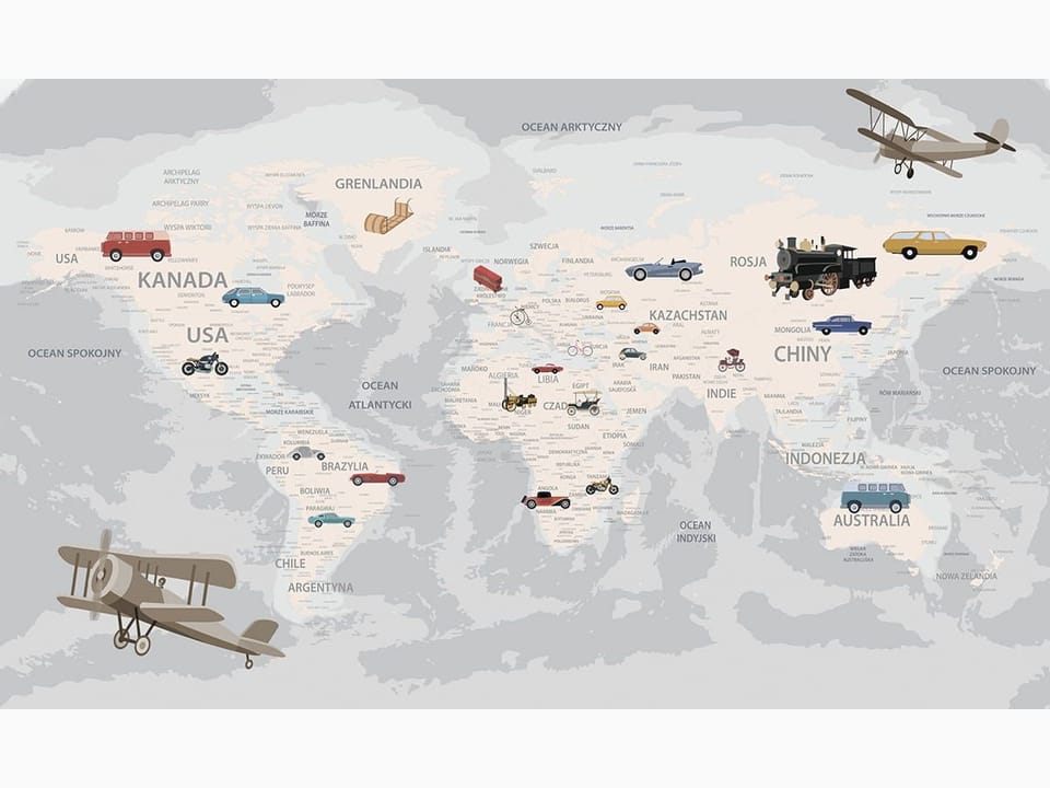 Fototapeta Mapa świata z pojazdami