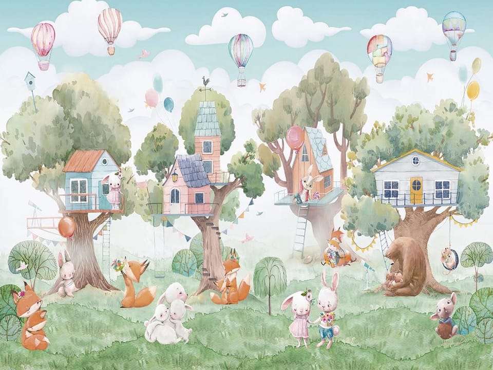 Fototapeta Zwierzęta w domkach na drzewach