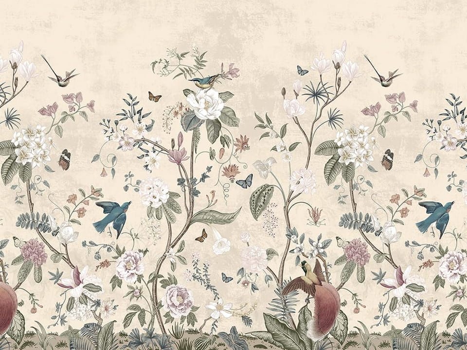 Fototapeta Kwiaty i ptaki na gałęziach