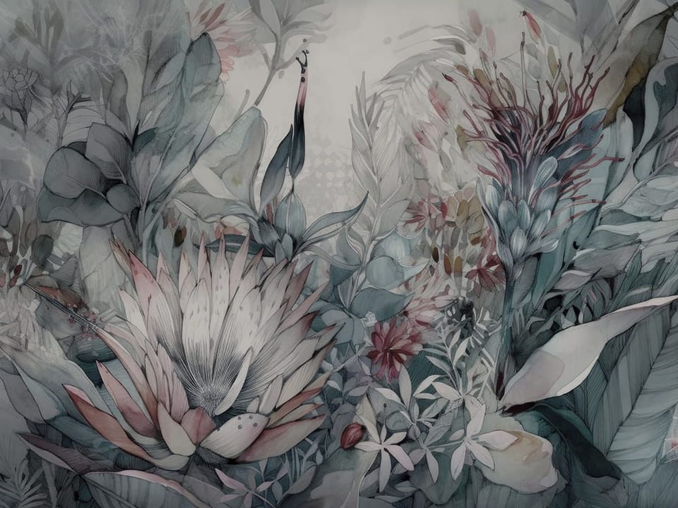 Fototapeta Egzotyczne kwiaty i liście