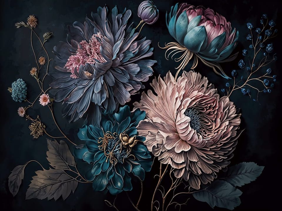 Fototapeta Egzotyczne kwiaty na ciemnym tle