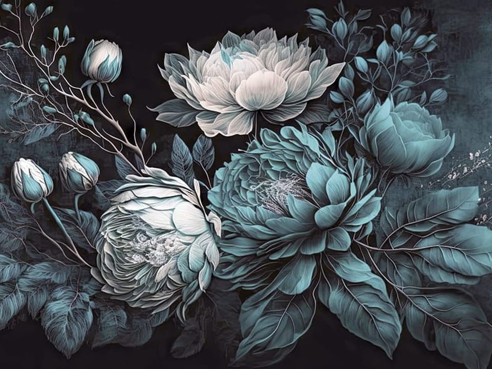 Fototapeta Niebieskie piwonie na ciemnym tle