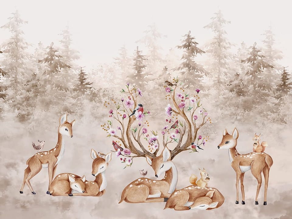 Fototapeta Sarny i kwiaty w leśnym otoczeniu