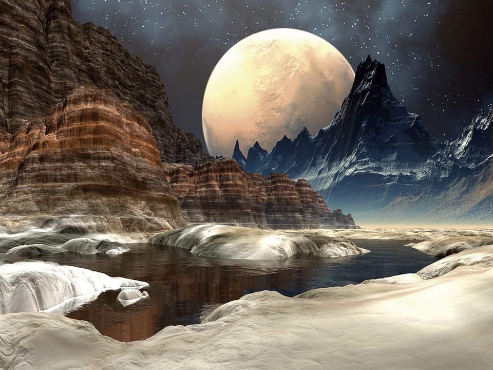 Fototapeta Księżyc nad górskim krajobrazem