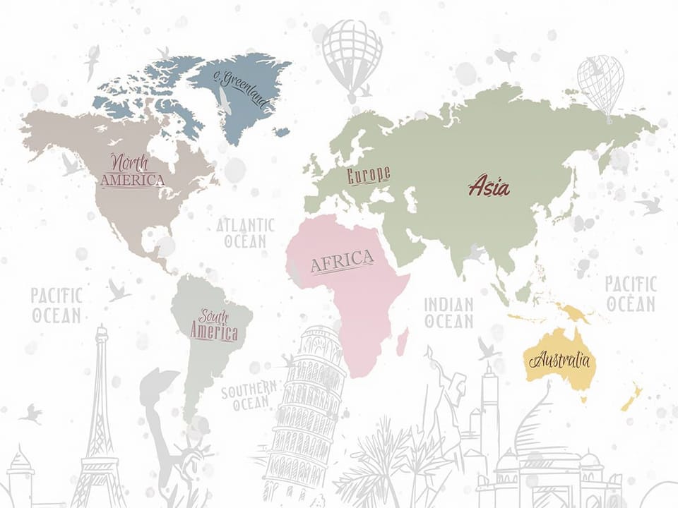 Fototapeta Kolorowa mapa świata dla dzieci