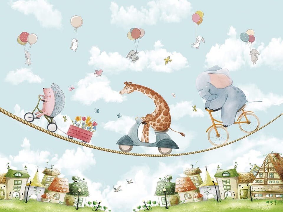 Fototapeta Zwierzęta na linie nad miastem