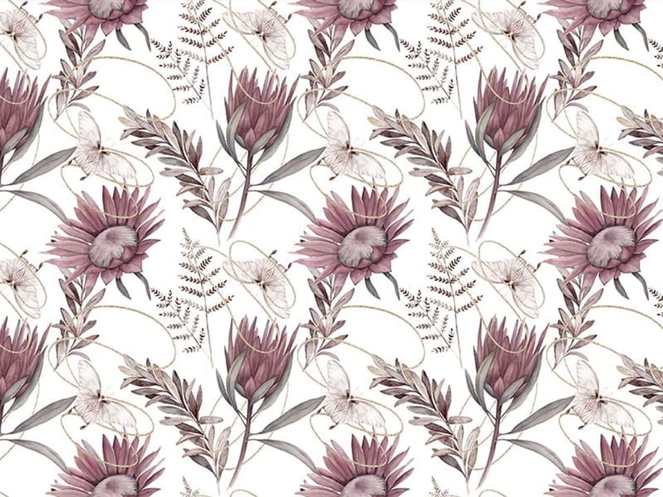 Fototapeta Wzór z Kwiatami Protea i Liśćmi