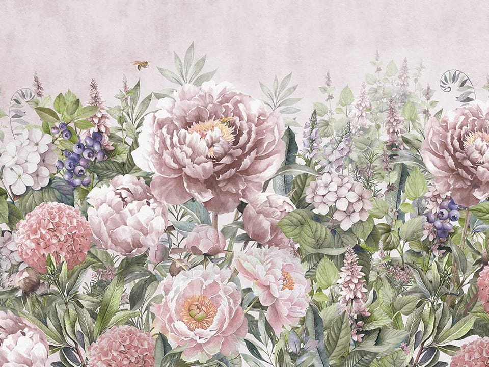 Fototapeta Piwonie w ogrodzie pełnym kwiatów