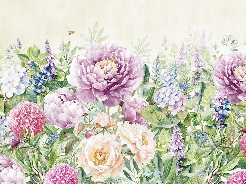 Fototapeta Kwiaty piwonii i hortensji