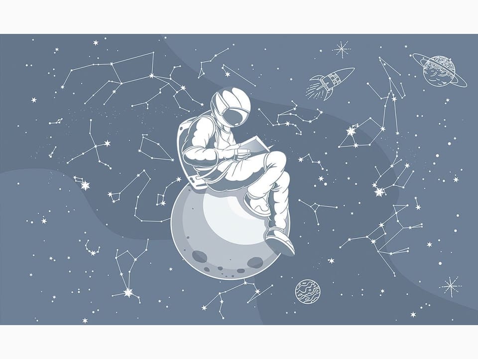 Fototapeta Astronauta na planecie z książką