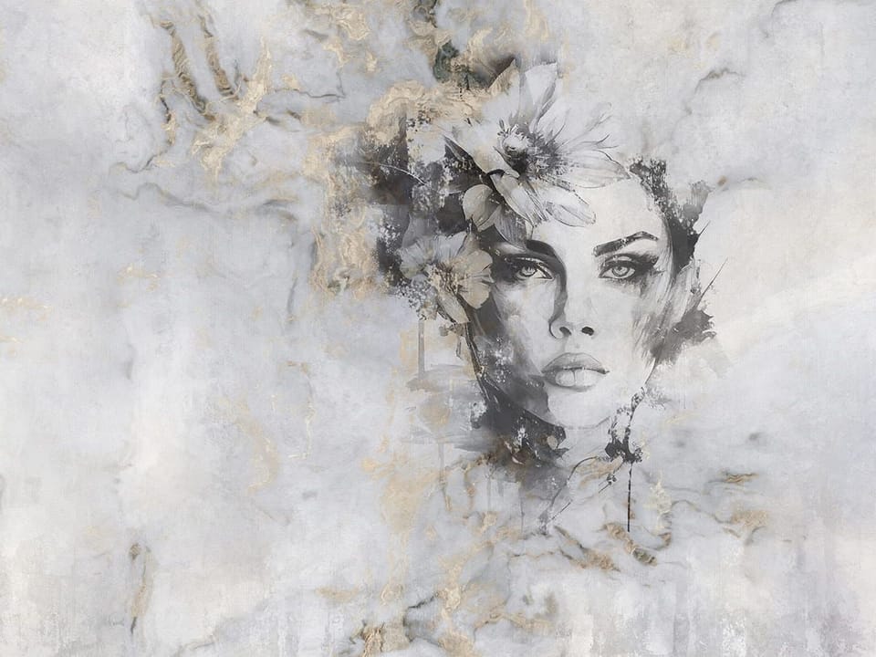 Fototapeta Kobieta z kwiatami w szarościach